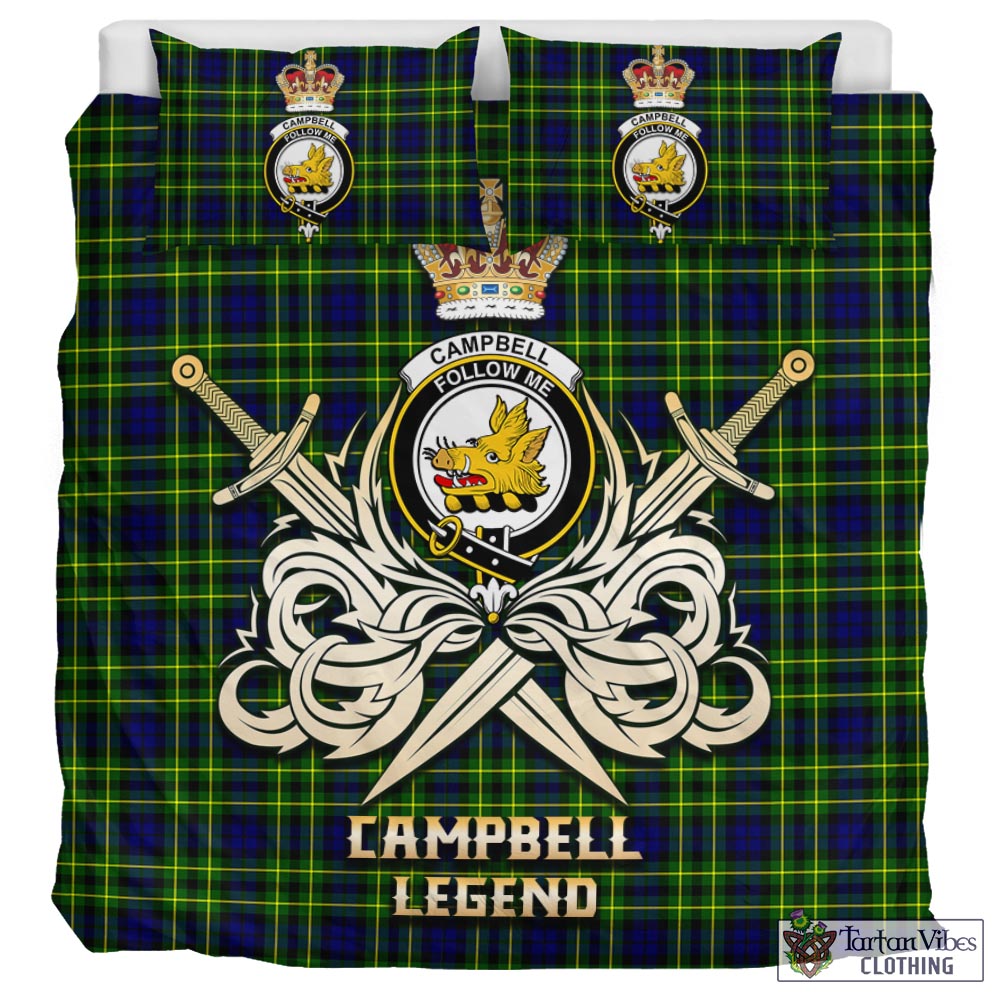 Tartan Vibes Clothing Campbell of Breadalbane Modern Tartan Bedding Set with Clan Crest and the Golden Sword of Courageous Legacy