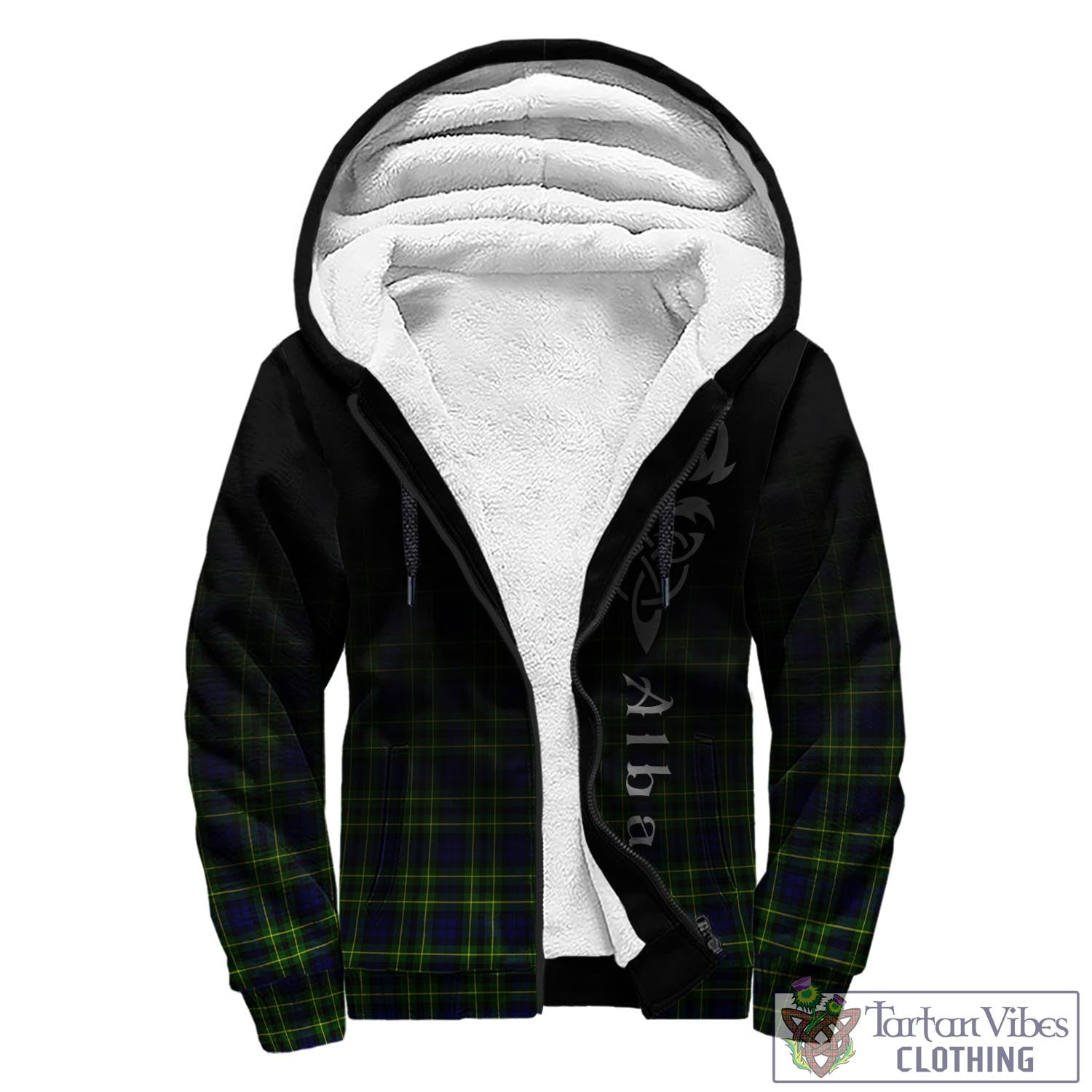 Tartan Vibes Clothing Campbell of Breadalbane Modern Tartan Sherpa Hoodie Featuring Alba Gu Brath Family Crest Celtic Inspired