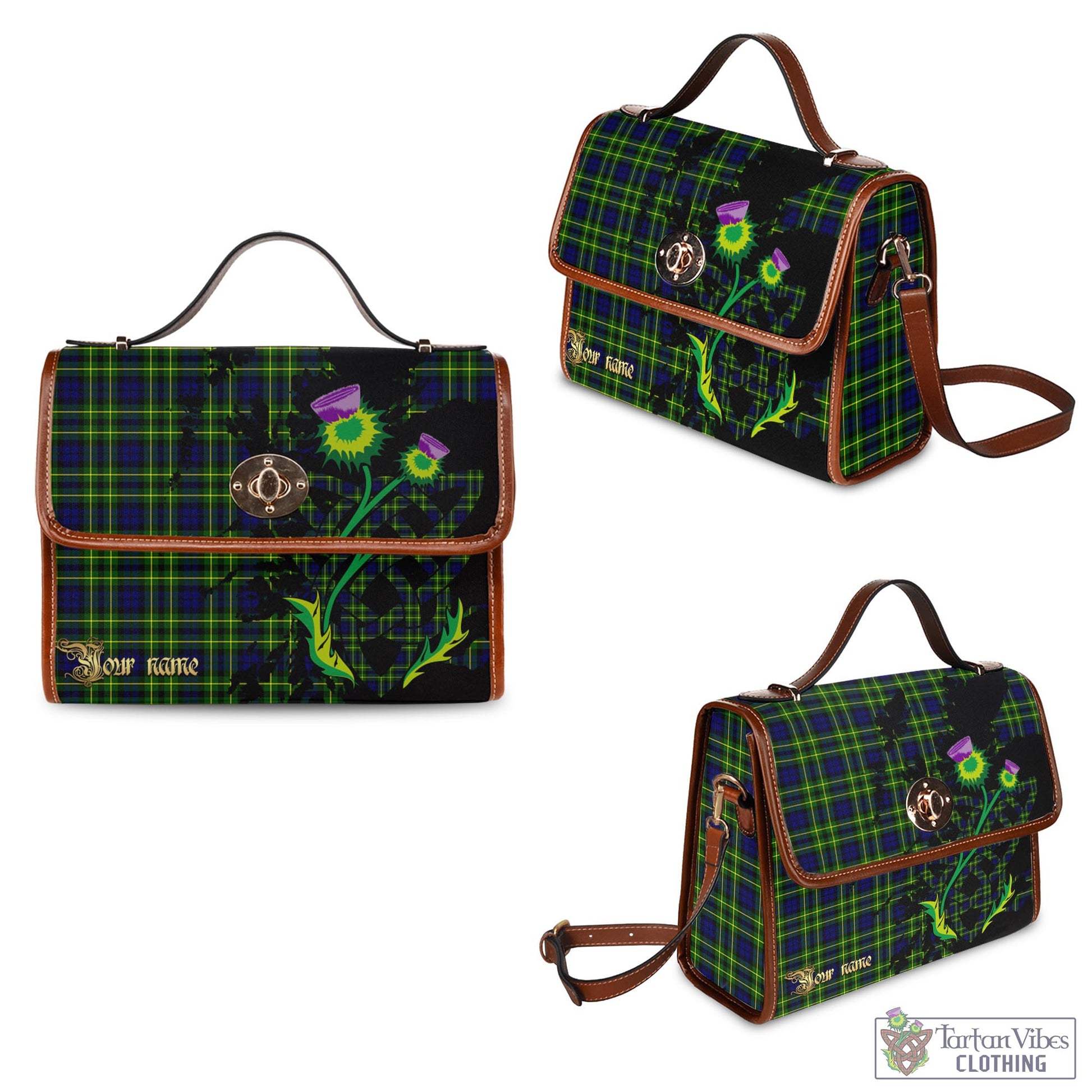 Tartan Vibes Clothing Campbell of Breadalbane Modern Tartan Waterproof Canvas Bag with Scotland Map and Thistle Celtic Accents