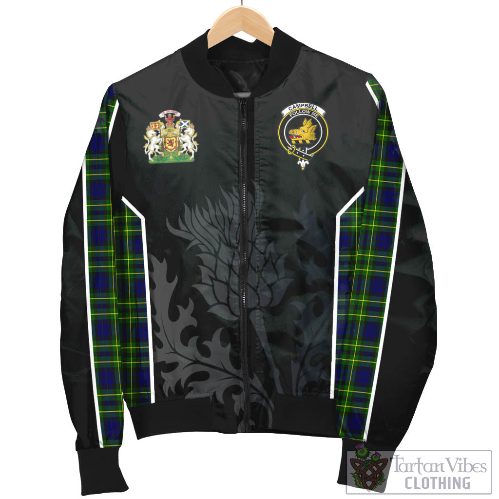 Tartan Vibes Clothing Campbell of Breadalbane Modern Tartan Bomber Jacket with Family Crest and Scottish Thistle Vibes Sport Style