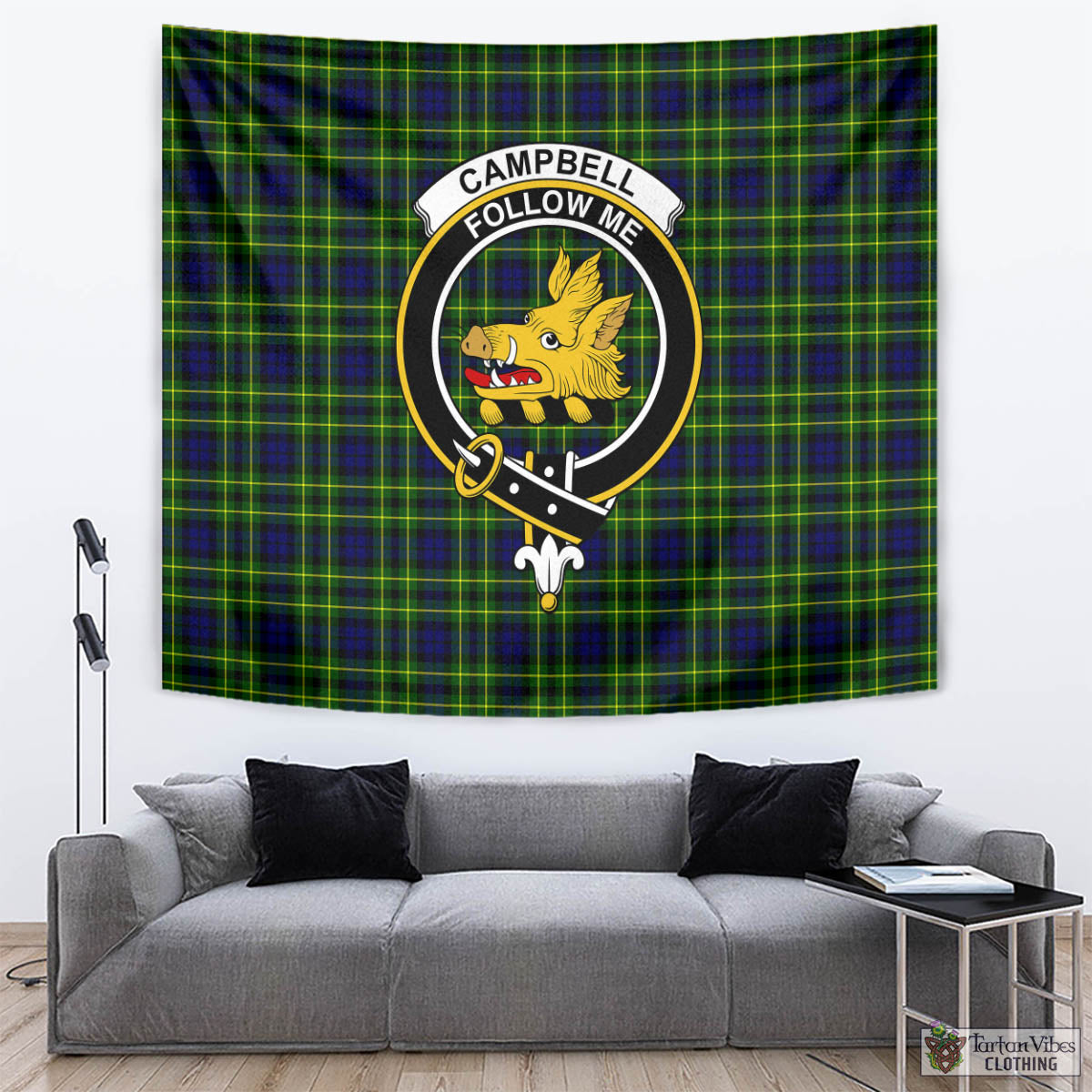 Tartan Vibes Clothing Campbell of Breadalbane Modern Tartan Tapestry Wall Hanging and Home Decor for Room with Family Crest