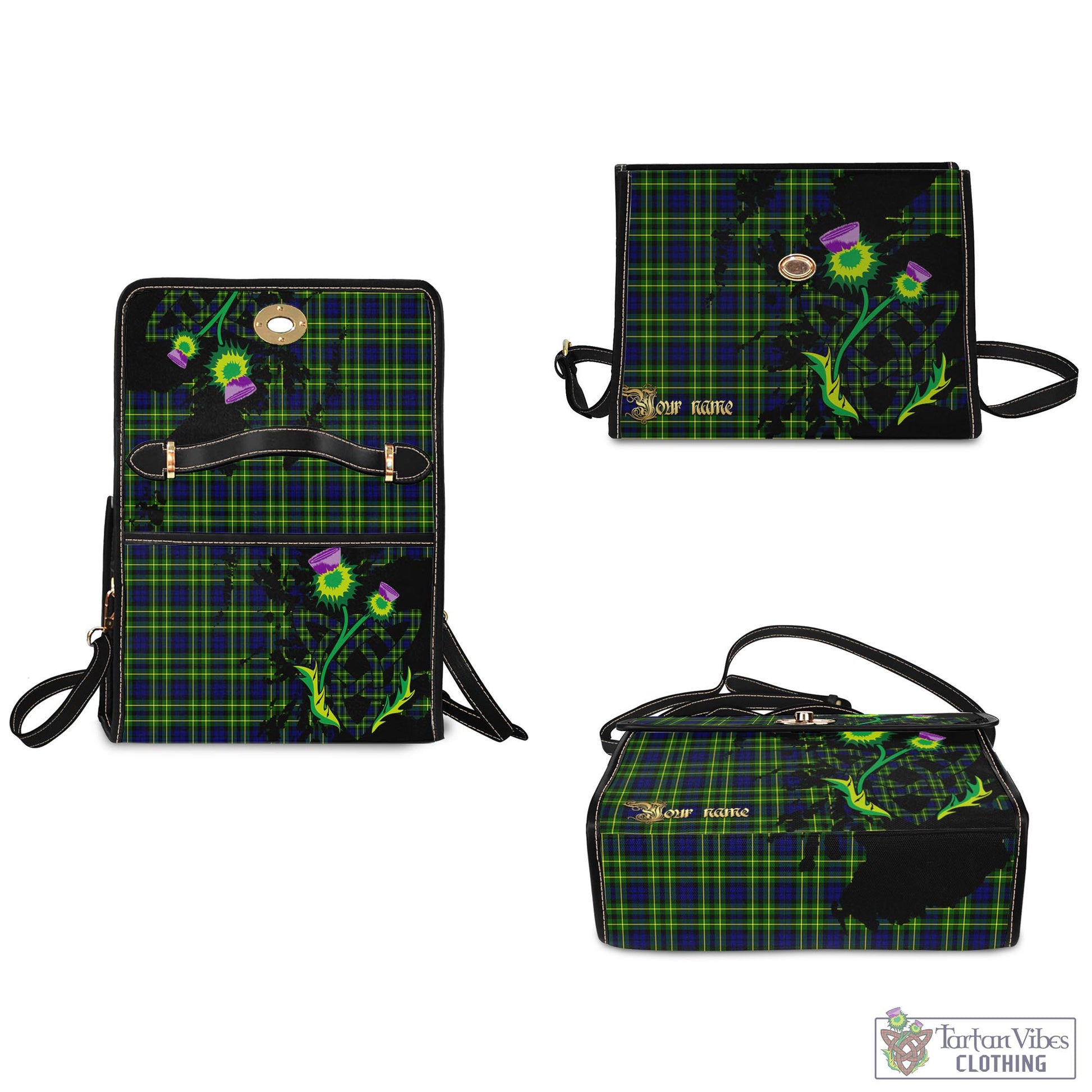 Tartan Vibes Clothing Campbell of Breadalbane Modern Tartan Waterproof Canvas Bag with Scotland Map and Thistle Celtic Accents