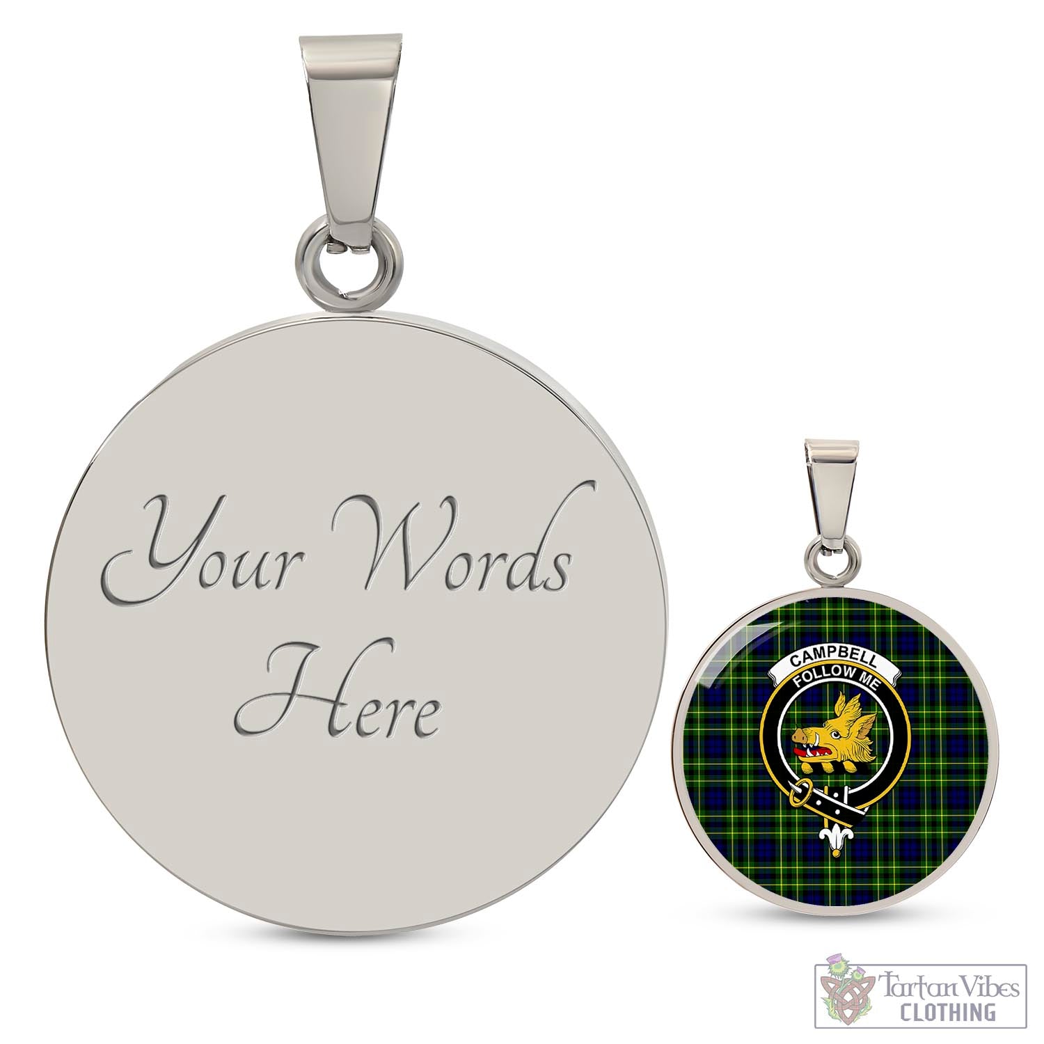 Tartan Vibes Clothing Campbell of Breadalbane Modern Tartan Circle Necklace with Family Crest