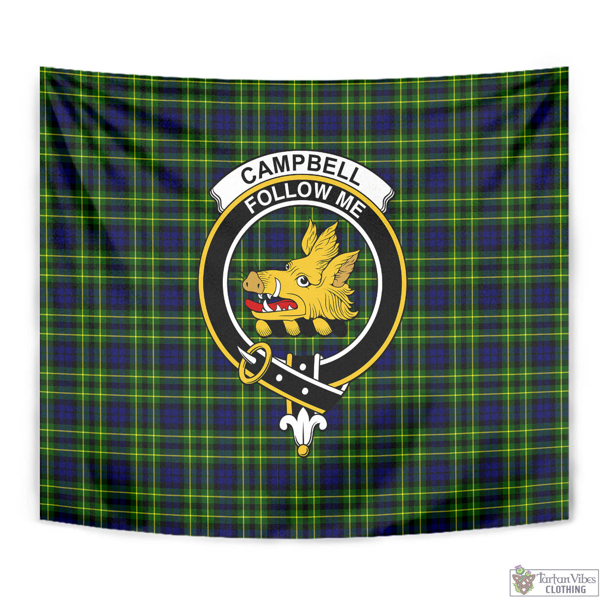 Tartan Vibes Clothing Campbell of Breadalbane Modern Tartan Tapestry Wall Hanging and Home Decor for Room with Family Crest