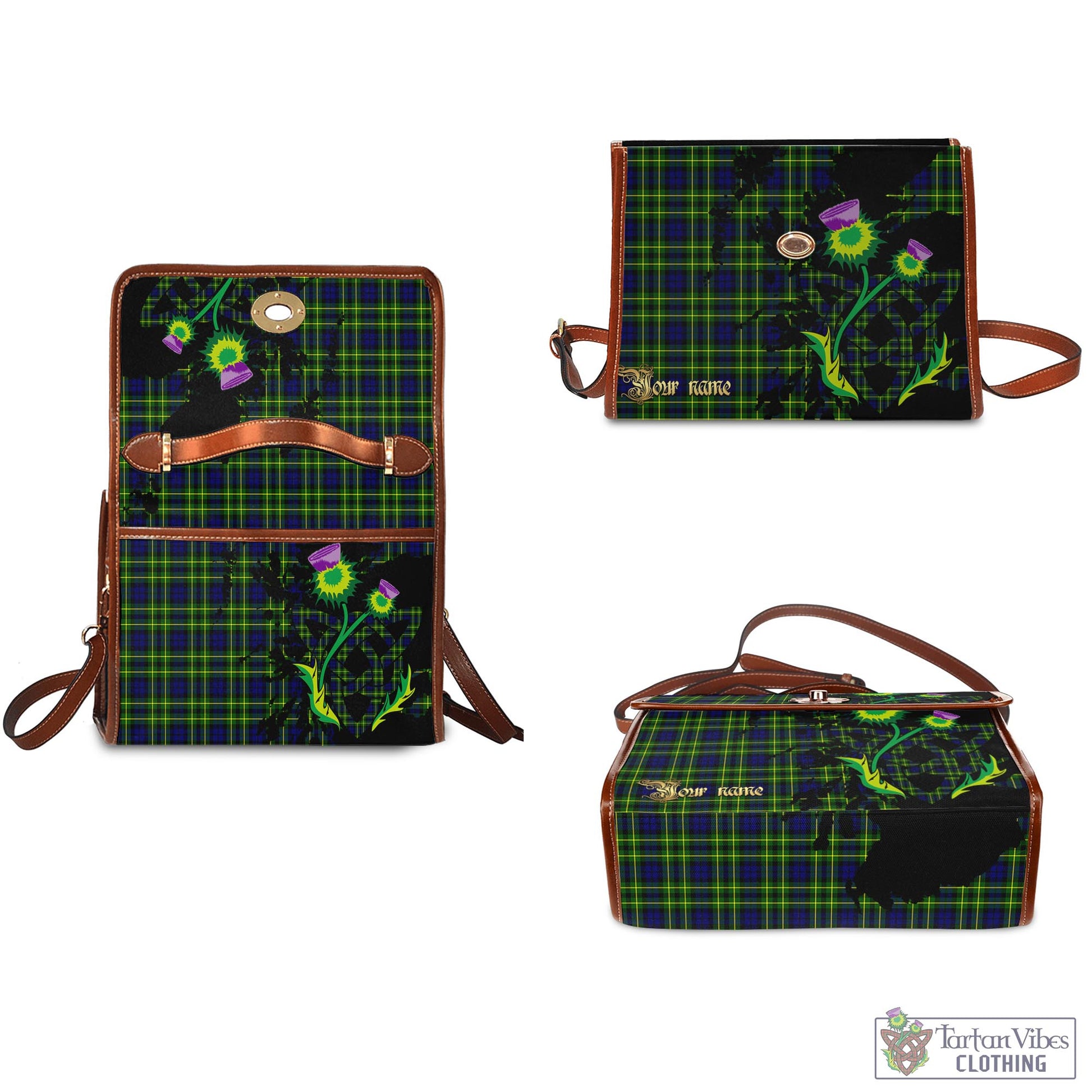 Tartan Vibes Clothing Campbell of Breadalbane Modern Tartan Waterproof Canvas Bag with Scotland Map and Thistle Celtic Accents