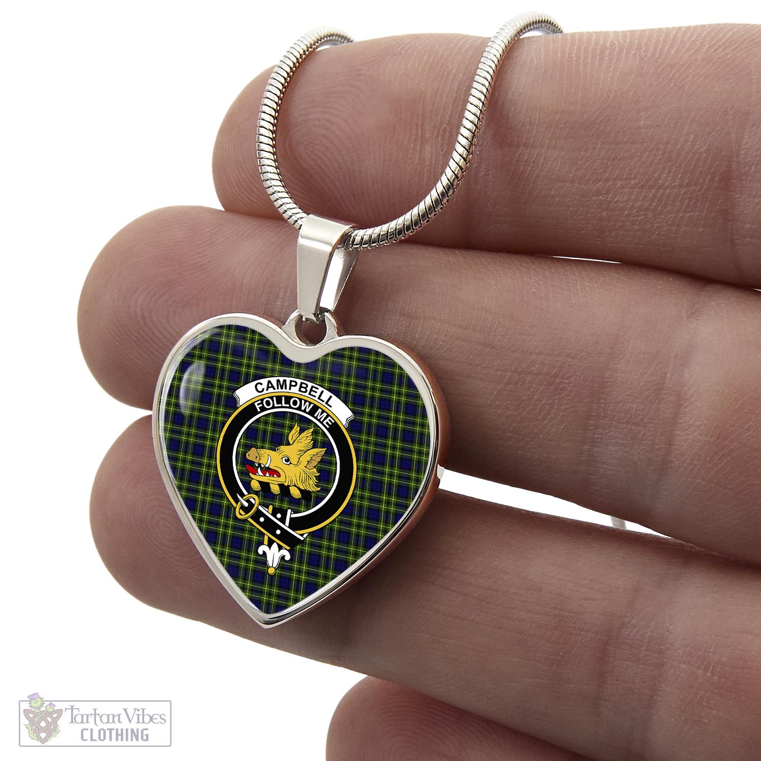 Tartan Vibes Clothing Campbell of Breadalbane Modern Tartan Heart Necklace with Family Crest