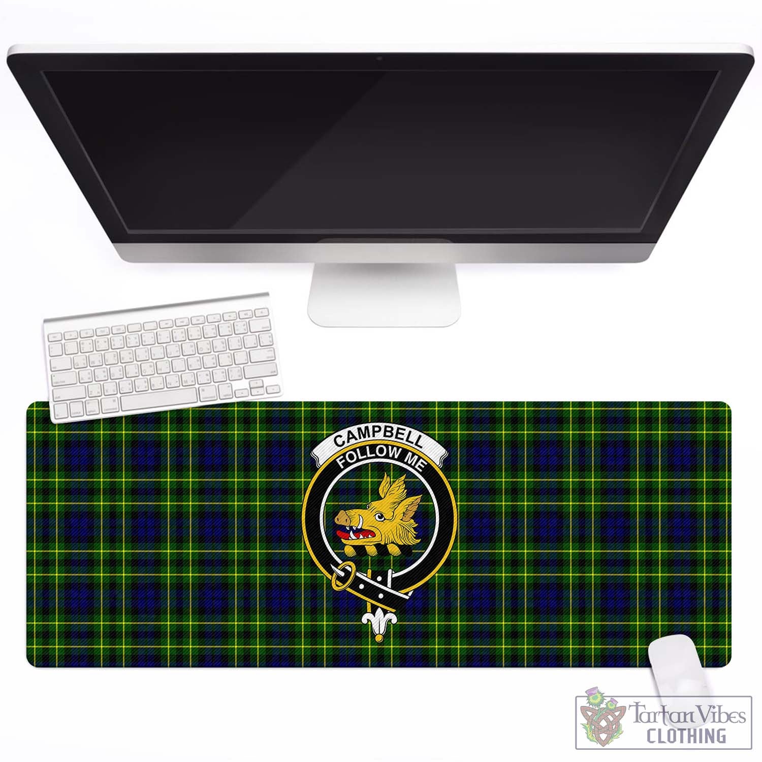 Tartan Vibes Clothing Campbell of Breadalbane Modern Tartan Mouse Pad with Family Crest