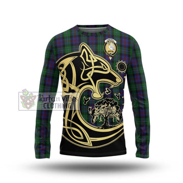 Campbell of Cawdor Tartan Long Sleeve T-Shirt with Family Crest Celtic Wolf Style