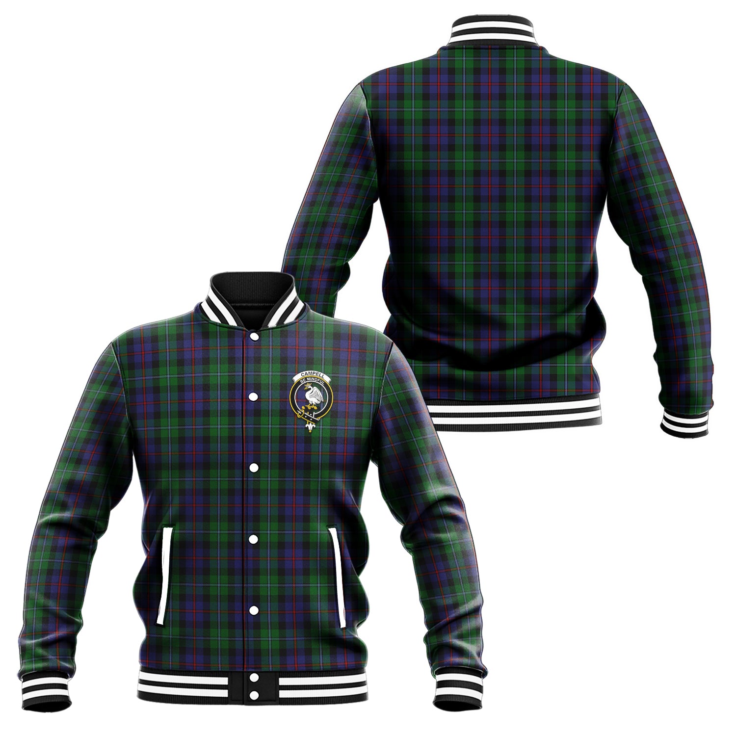 Campbell of Cawdor Tartan Baseball Jacket with Family Crest Unisex - Tartan Vibes Clothing