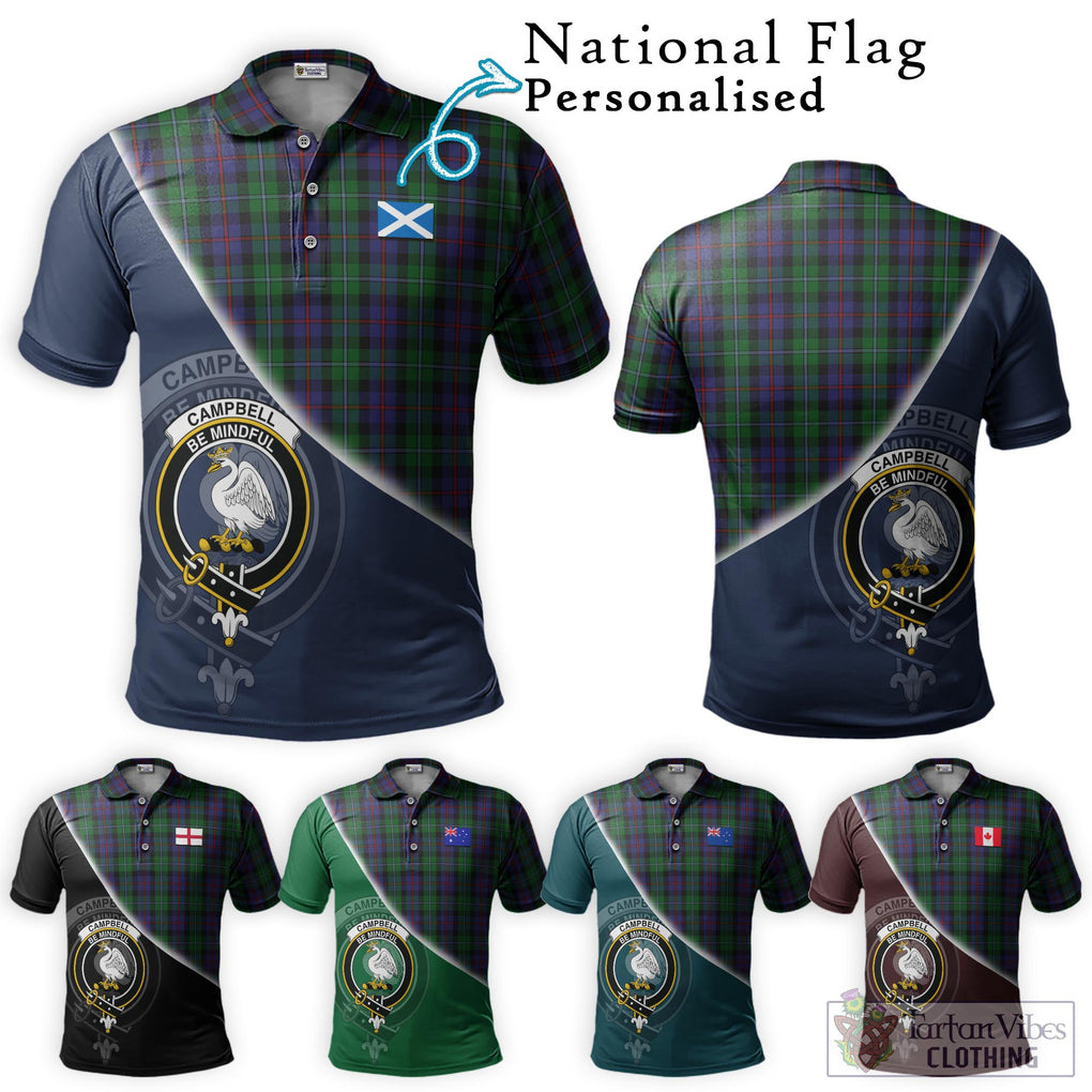 Campbell of Cawdor Tartan Polo Shirt with Personalised National Flag and Family Crest Half Style Maroon - Tartanvibesclothing Shop