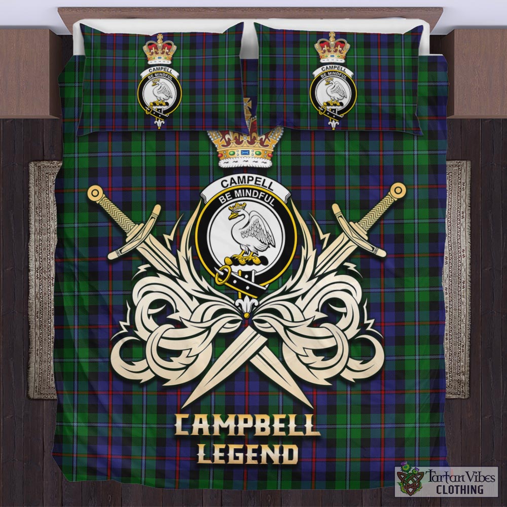 Tartan Vibes Clothing Campbell of Cawdor Tartan Bedding Set with Clan Crest and the Golden Sword of Courageous Legacy