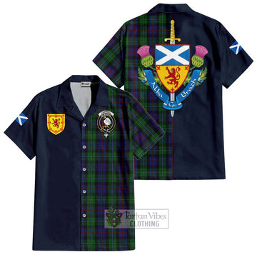 Campbell of Cawdor Tartan Short Sleeve Button Shirt Alba with Scottish Lion Royal Arm Half Style