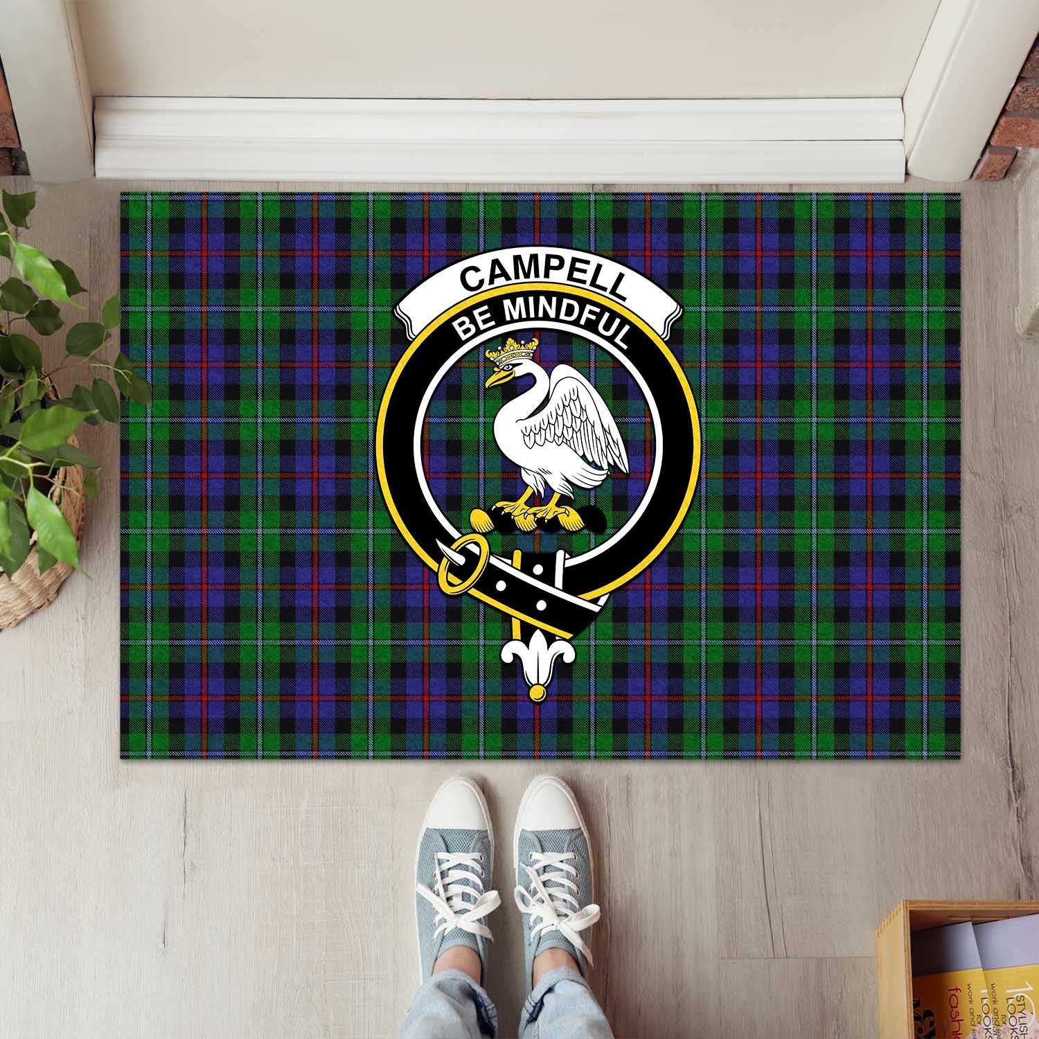 Campbell of Cawdor Tartan Door Mat with Family Crest - Tartanvibesclothing