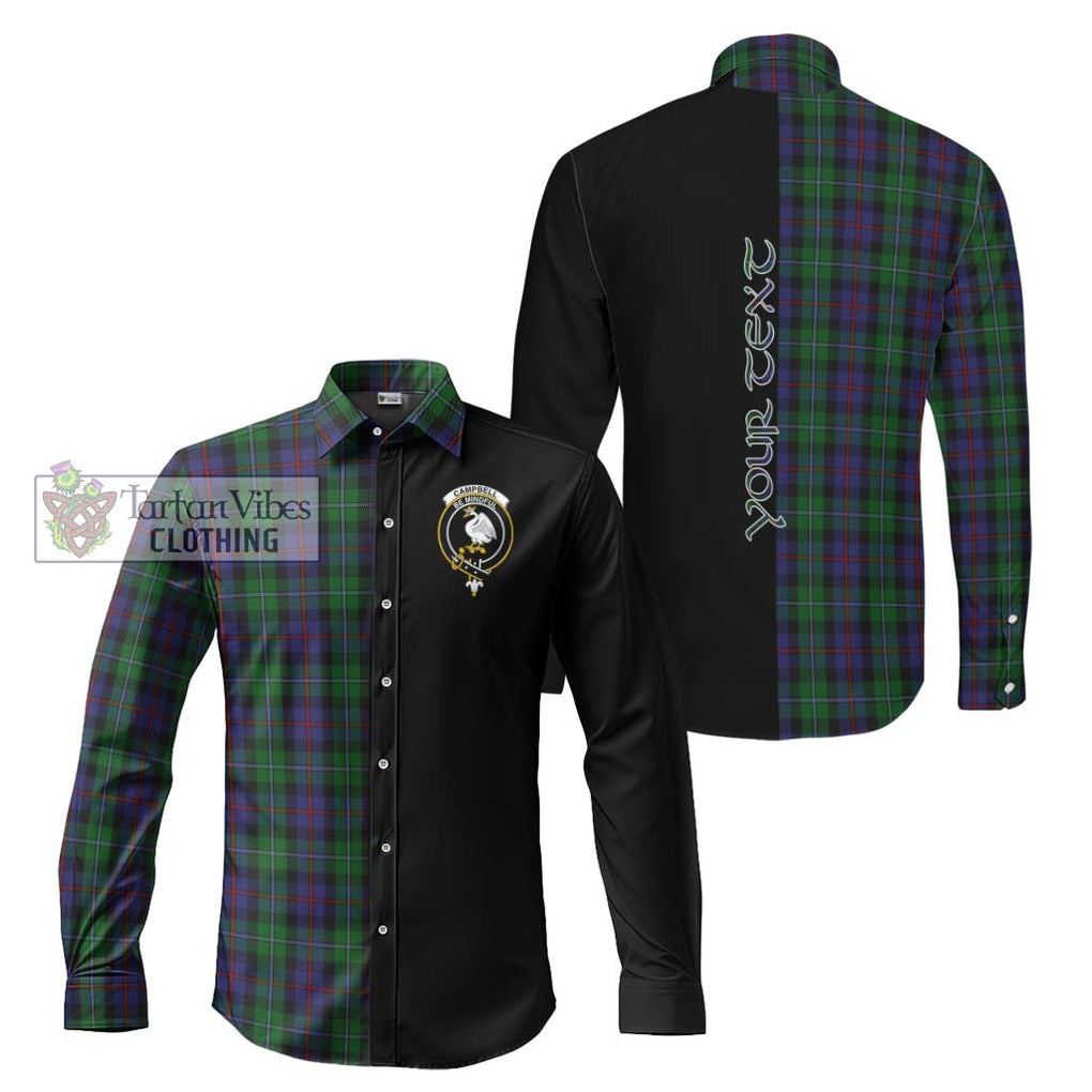 Campbell of Cawdor Tartan Long Sleeve Button Shirt with Family Crest and Half Of Me Style Men's Shirt S - Tartanvibesclothing Shop