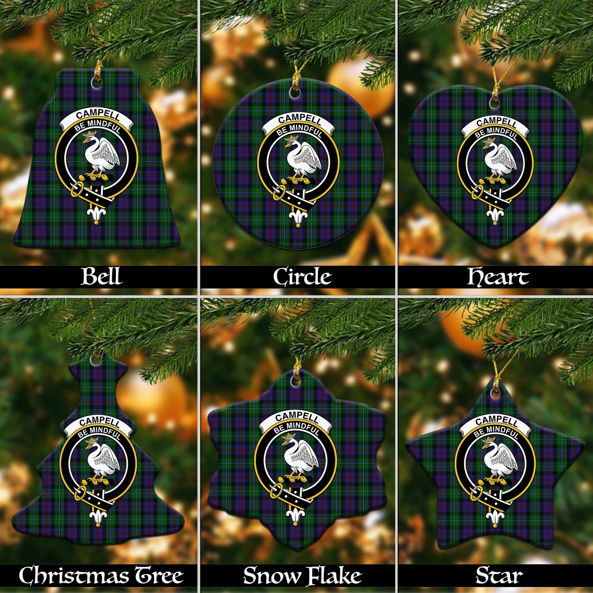 Campbell of Cawdor Tartan Christmas Ornaments with Family Crest Ceramic Bell Pack 1: ornament * 1 piece - Tartanvibesclothing