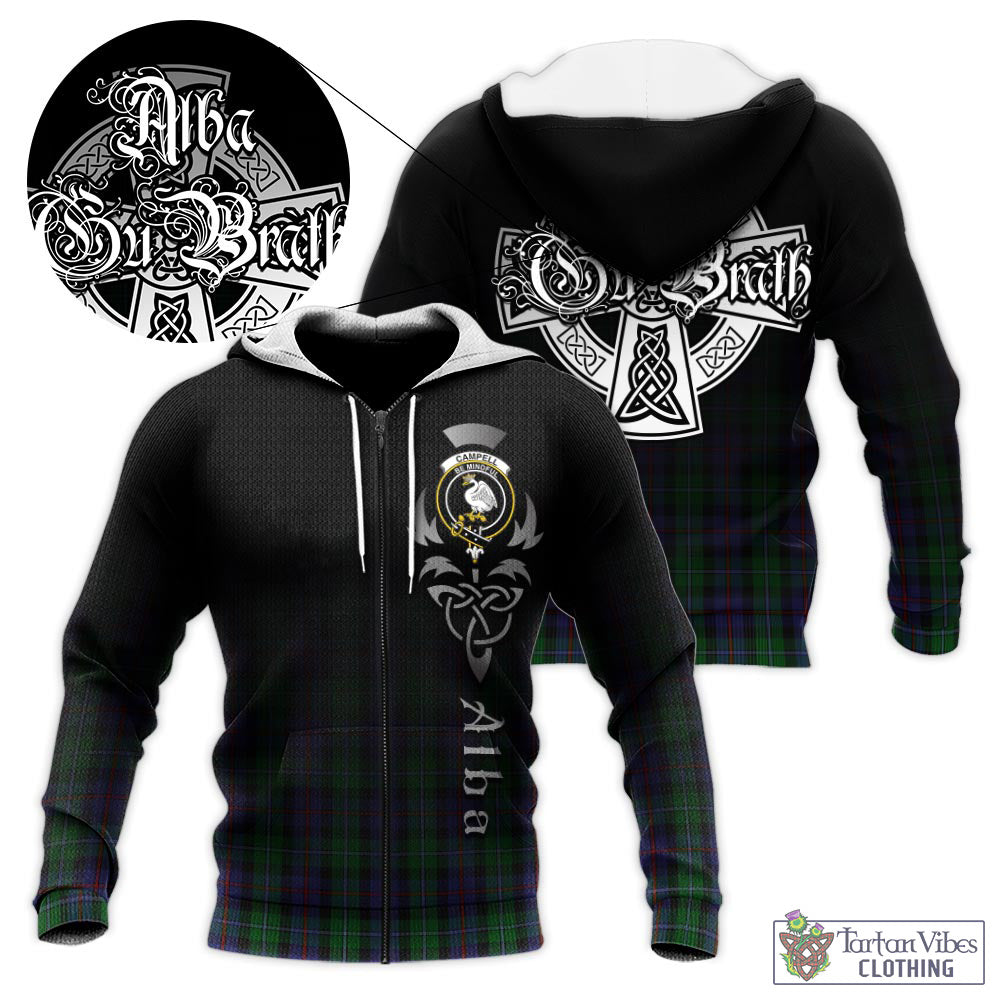 Tartan Vibes Clothing Campbell of Cawdor Tartan Knitted Hoodie Featuring Alba Gu Brath Family Crest Celtic Inspired