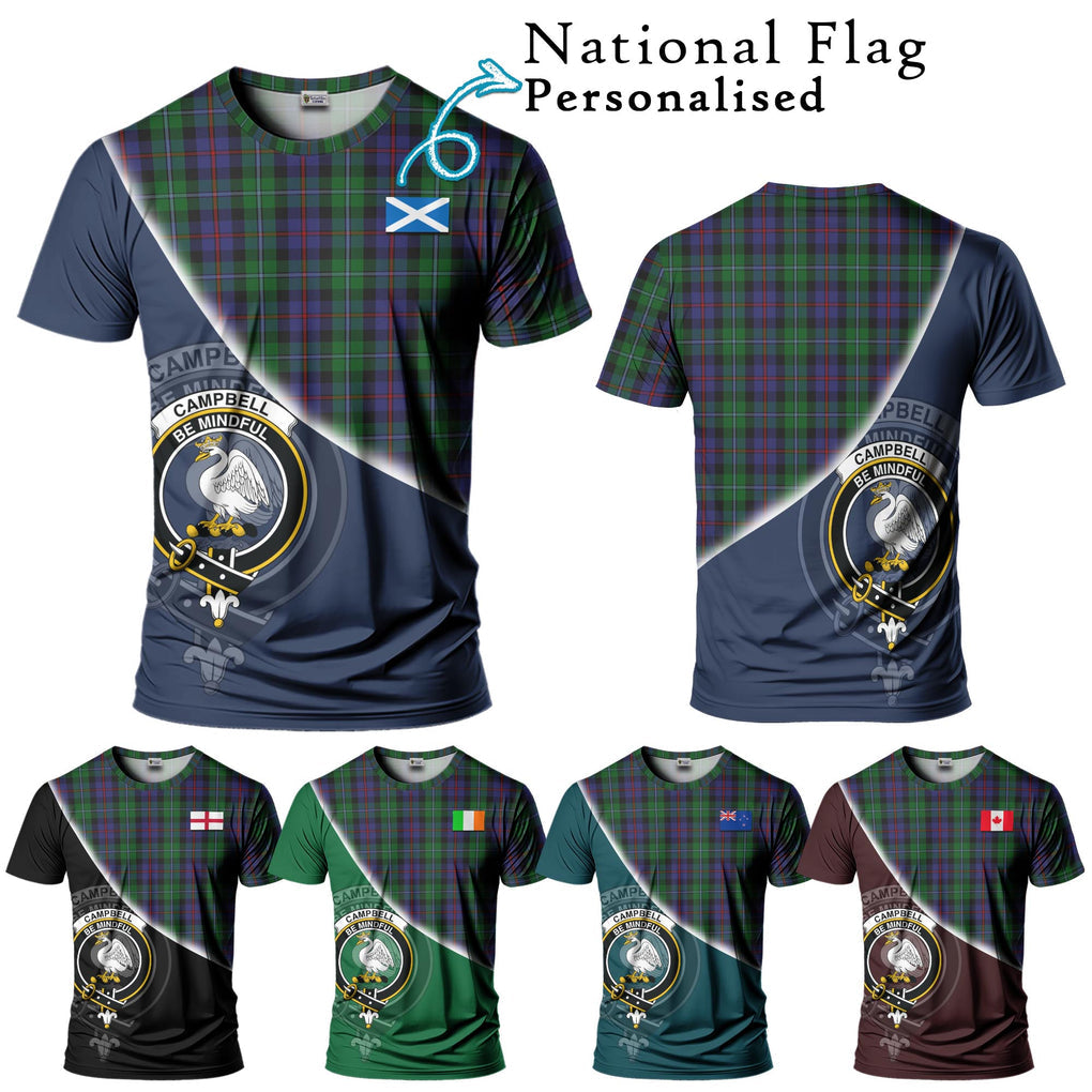 Campbell of Cawdor Tartan T-Shirt with Personalised National Flag and Family Crest Half Style Kid's Shirt - Tartanvibesclothing Shop