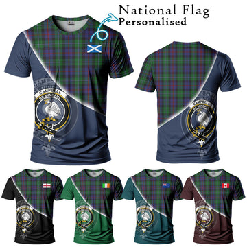 Campbell of Cawdor Tartan T-Shirt with Personalised National Flag and Family Crest Half Style