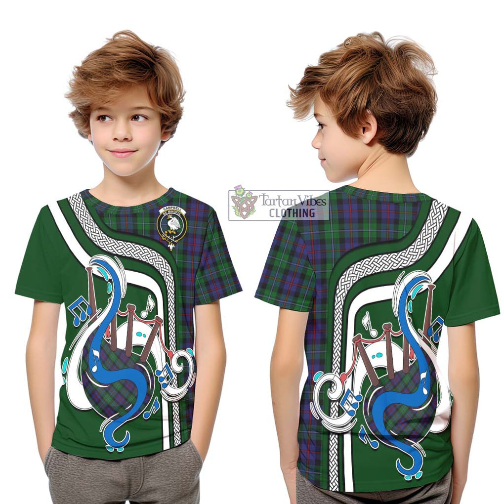 Tartan Vibes Clothing Campbell of Cawdor Tartan Kid T-Shirt with Epic Bagpipe Style