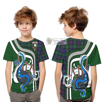 Campbell of Cawdor Tartan Kid T-Shirt with Epic Bagpipe Style