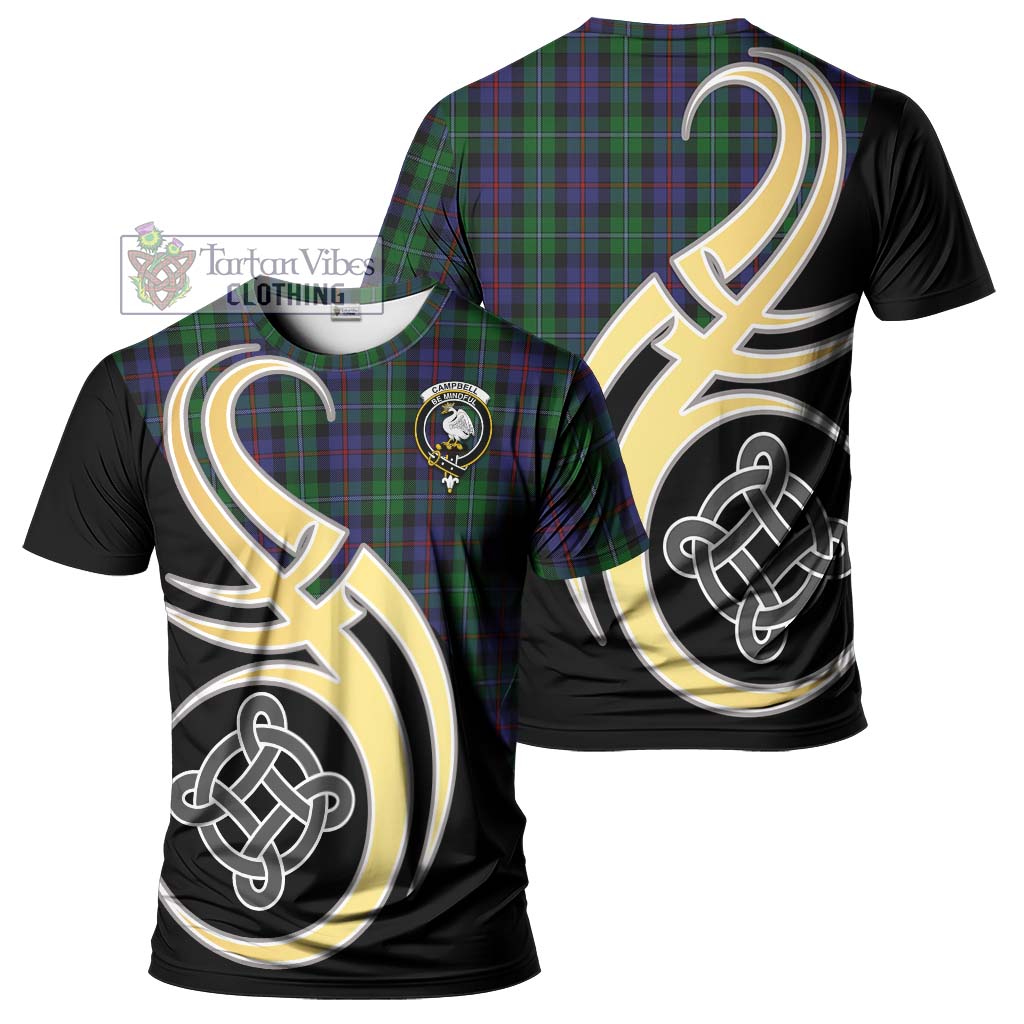 Tartan Vibes Clothing Campbell of Cawdor Tartan T-Shirt with Family Crest and Celtic Symbol Style