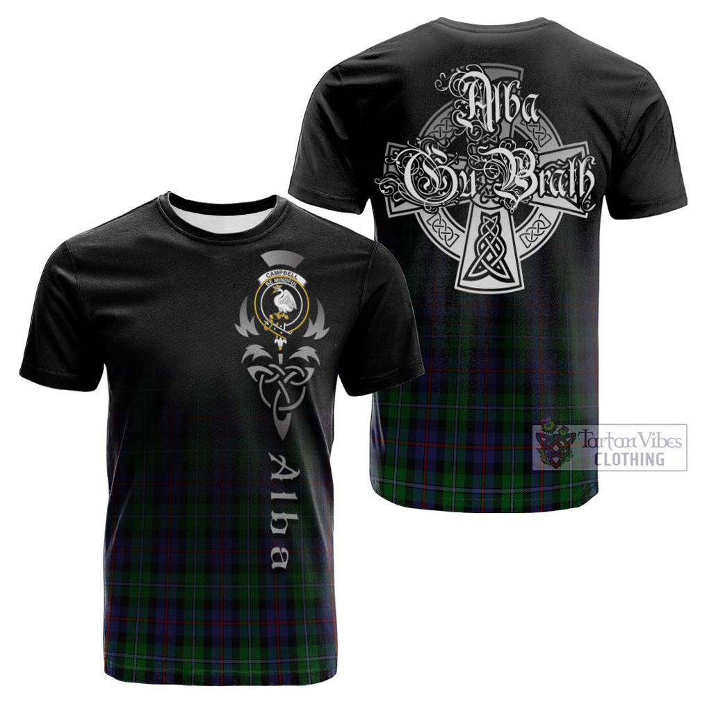 Tartan Vibes Clothing Campbell of Cawdor Tartan Cotton T-shirt Featuring Alba Gu Brath Family Crest Celtic Inspired