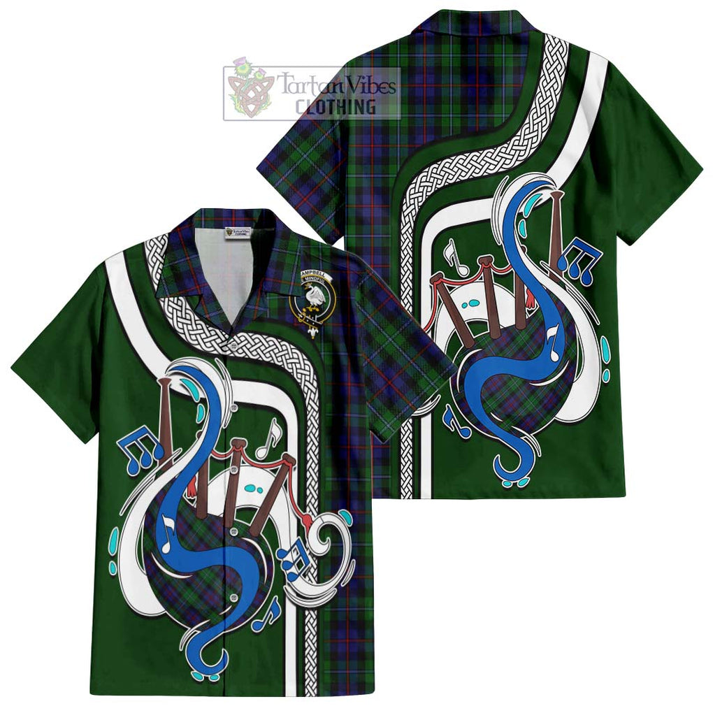 Campbell of Cawdor Tartan Short Sleeve Button Shirt with Epic Bagpipe Style Kid - Tartanvibesclothing Shop