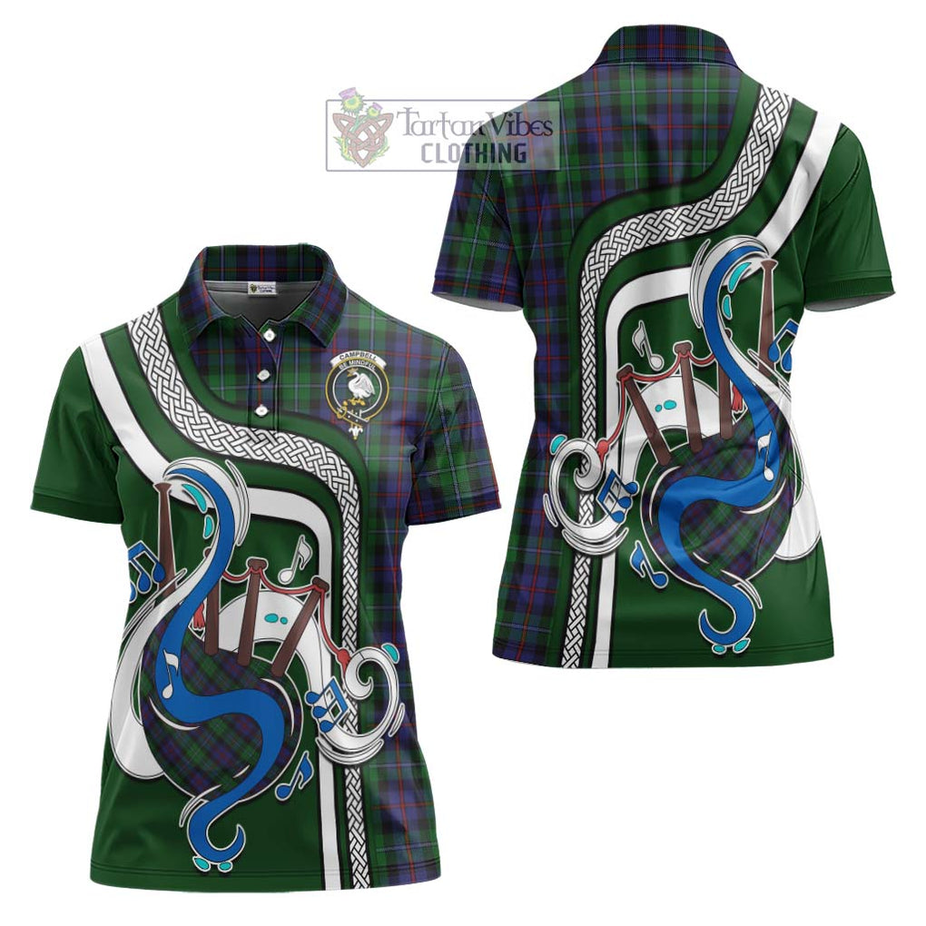 Campbell of Cawdor Tartan Women's Polo Shirt with Epic Bagpipe Style Women - Tartanvibesclothing Shop