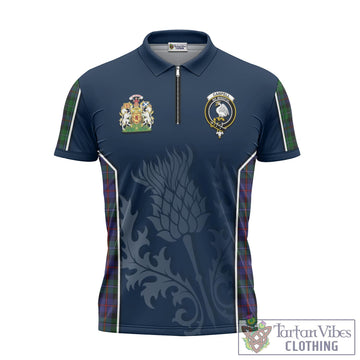 Campbell of Cawdor Tartan Zipper Polo Shirt with Family Crest and Scottish Thistle Vibes Sport Style