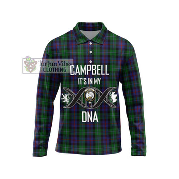 Campbell of Cawdor Tartan Long Sleeve Polo Shirt with Family Crest DNA In Me Style