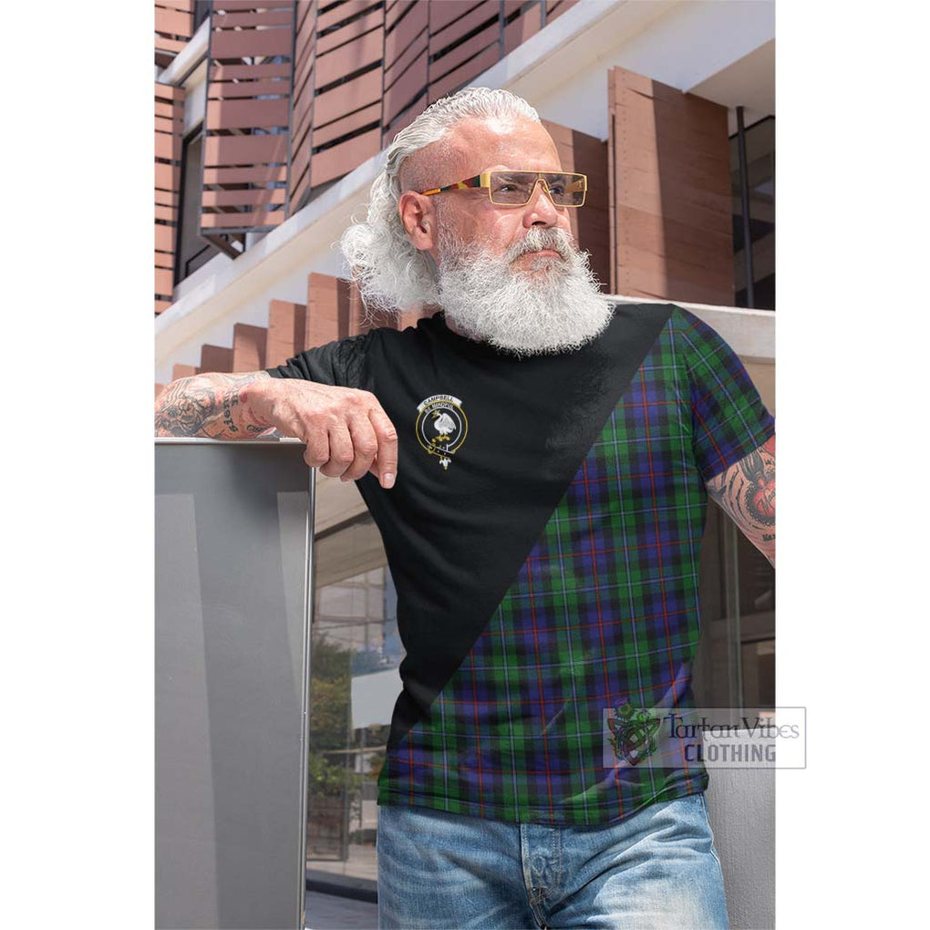 Tartan Vibes Clothing Campbell of Cawdor Tartan Cotton T-shirt with Family Crest and Military Logo Style