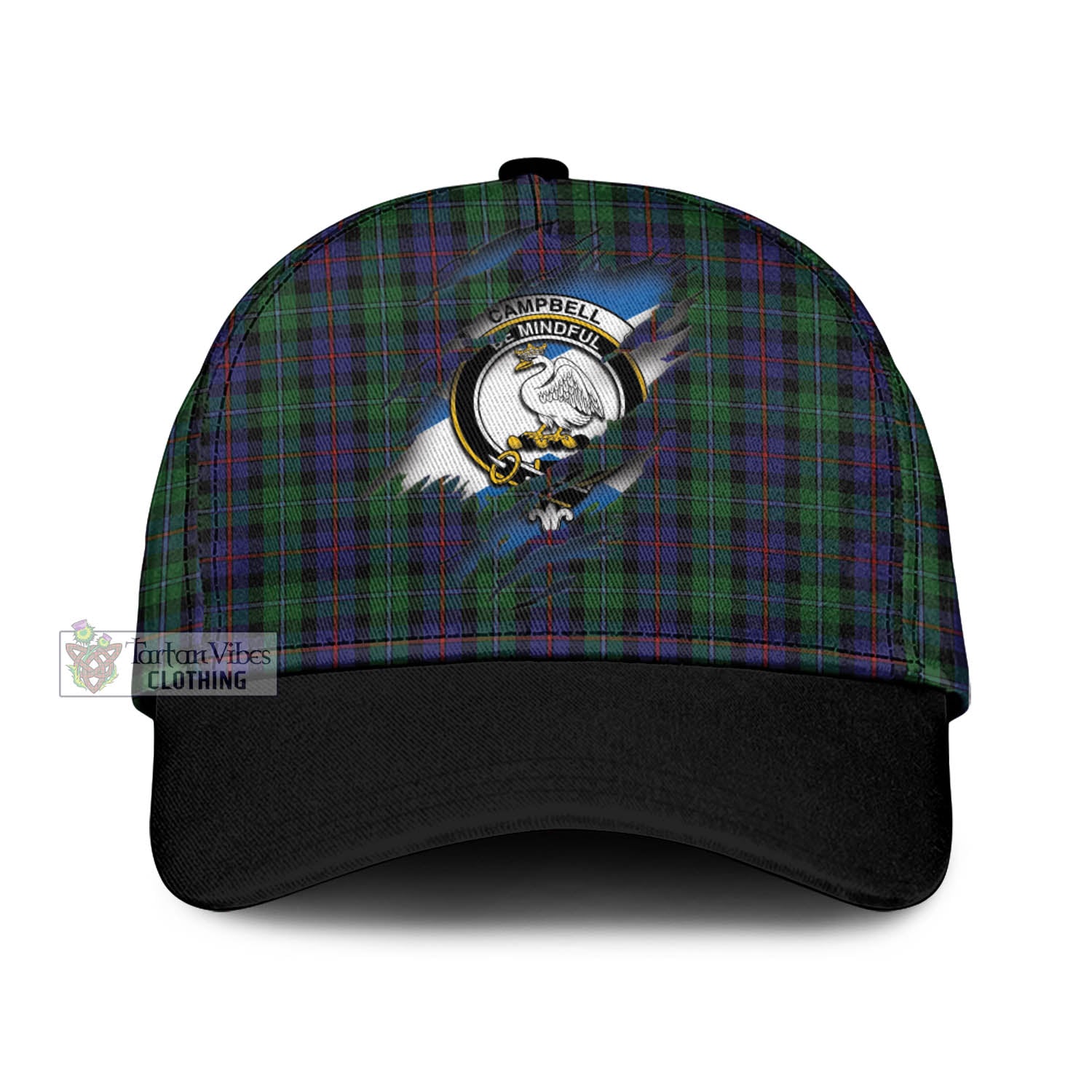 Tartan Vibes Clothing Campbell of Cawdor Tartan Classic Cap with Family Crest In Me Style