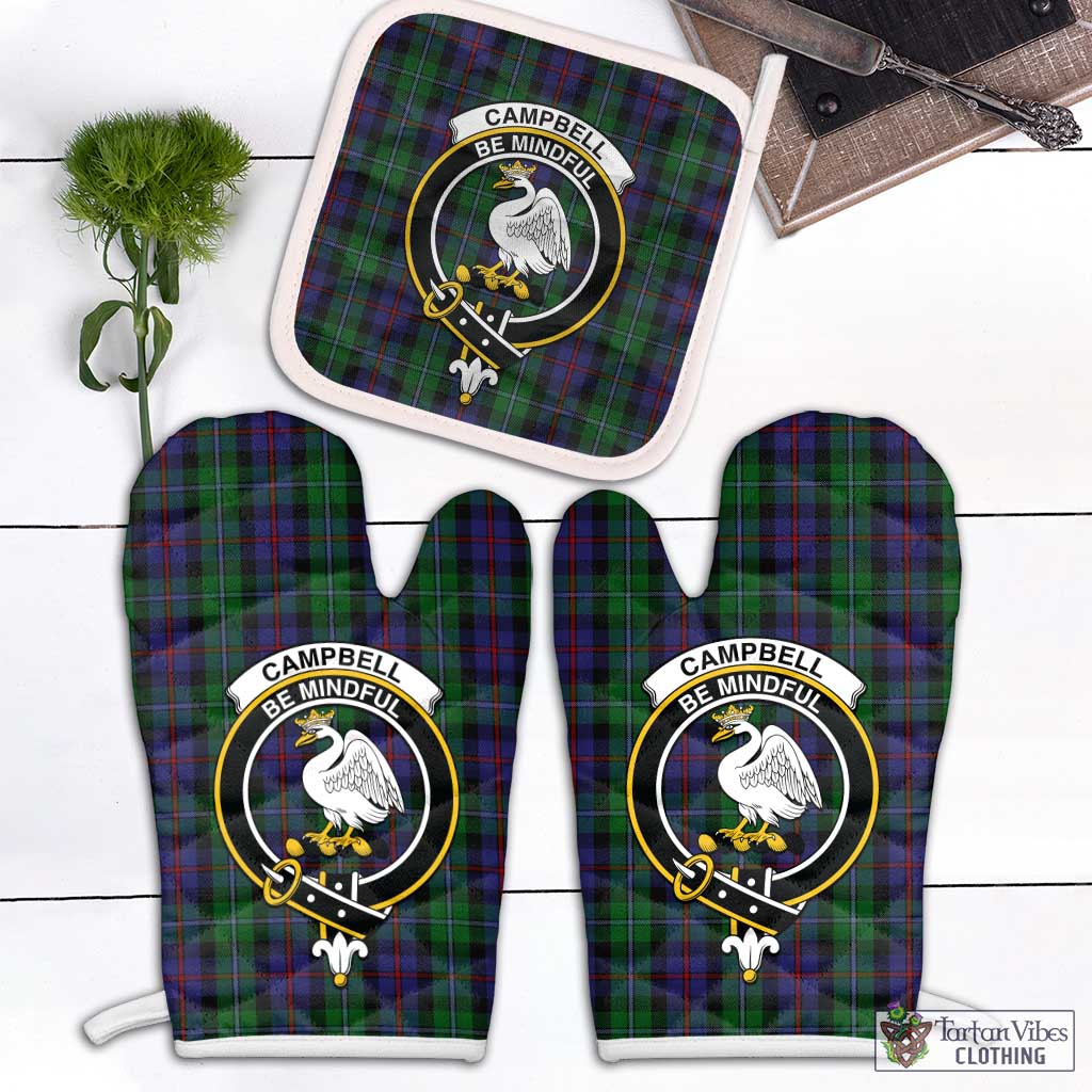 Tartan Vibes Clothing Campbell of Cawdor Tartan Combo Oven Mitt & Pot-Holder with Family Crest