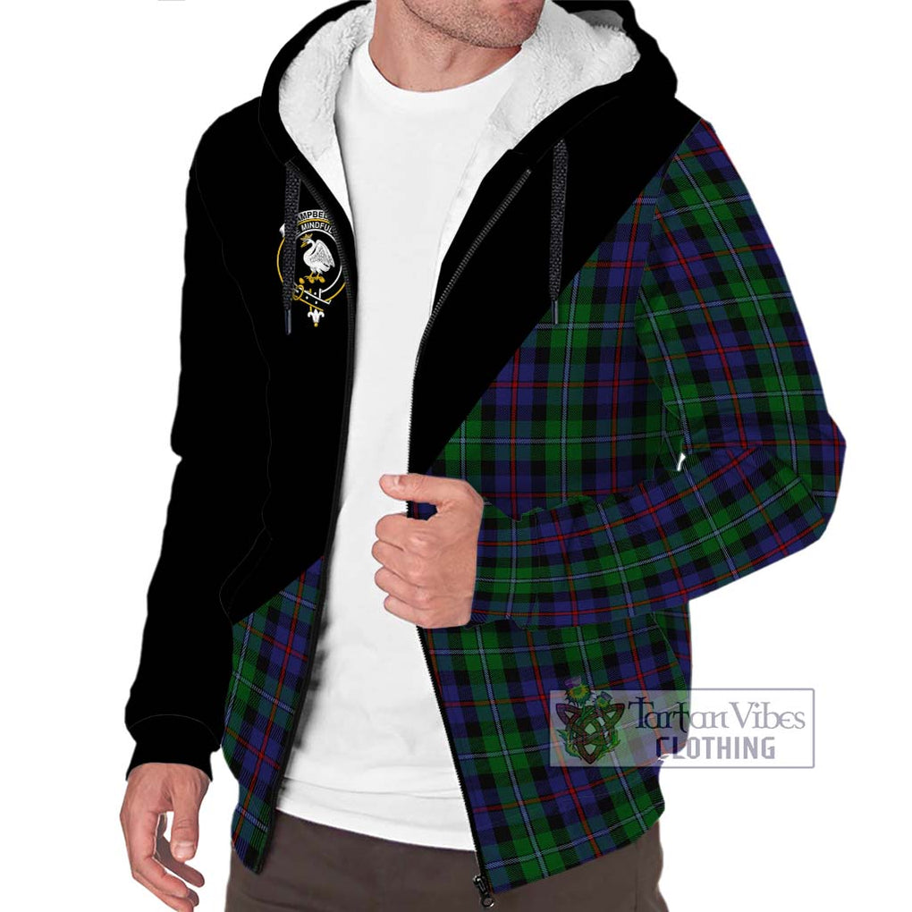 Campbell of Cawdor Tartan Sherpa Hoodie with Family Crest and Military Logo Style Unisex S - Tartanvibesclothing Shop