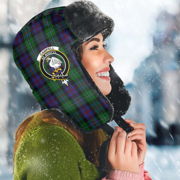 Campbell of Cawdor Tartan Winter Trapper Hat with Family Crest