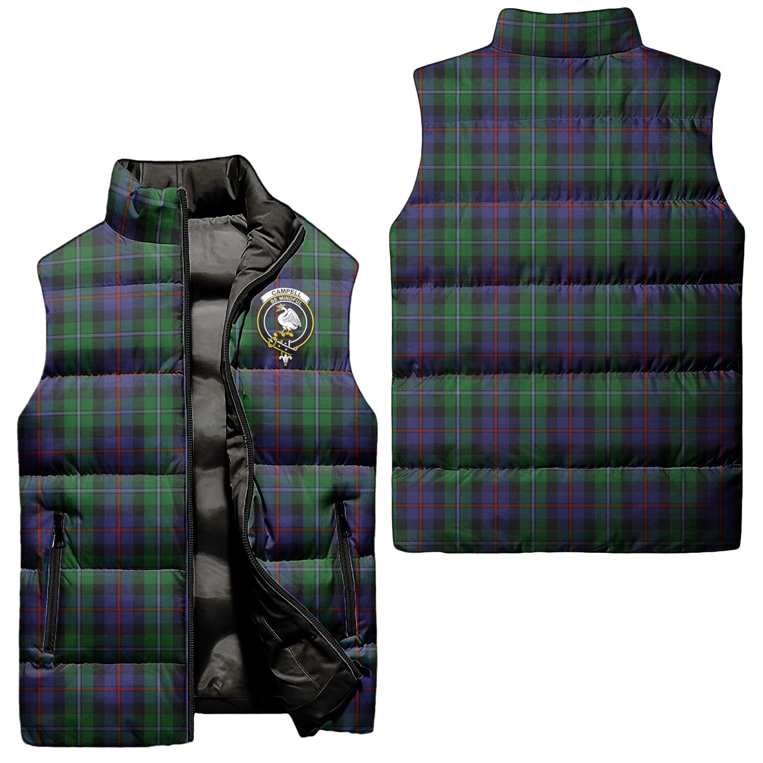 Campbell of Cawdor Tartan Sleeveless Puffer Jacket with Family Crest Unisex - Tartanvibesclothing