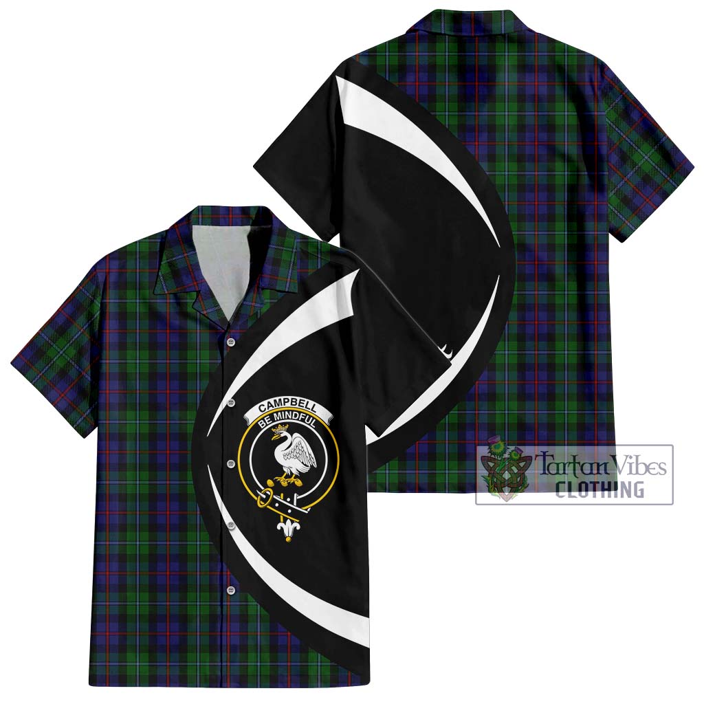 Campbell of Cawdor Tartan Short Sleeve Button Up with Family Crest Circle Style Kid - Tartan Vibes Clothing