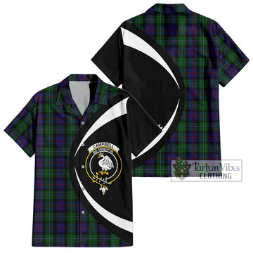 Campbell of Cawdor Tartan Short Sleeve Button Up with Family Crest Circle Style