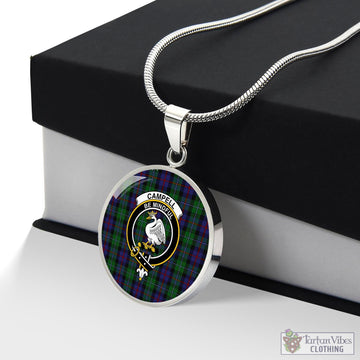 Campbell of Cawdor Tartan Circle Necklace with Family Crest