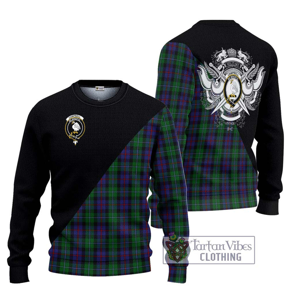 Campbell of Cawdor Tartan Knitted Sweater with Family Crest and Military Logo Style Unisex - Tartanvibesclothing Shop