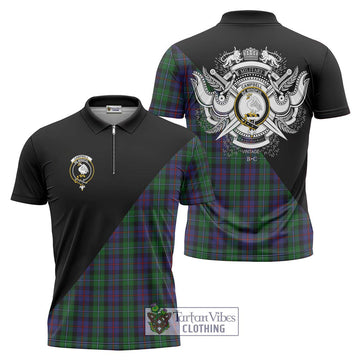 Campbell of Cawdor Tartan Zipper Polo Shirt with Family Crest and Military Logo Style