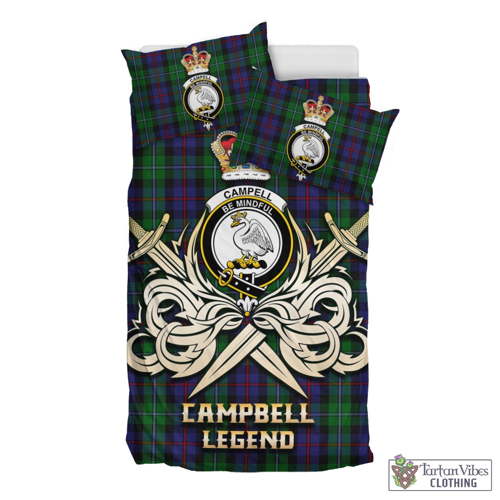 Tartan Vibes Clothing Campbell of Cawdor Tartan Bedding Set with Clan Crest and the Golden Sword of Courageous Legacy