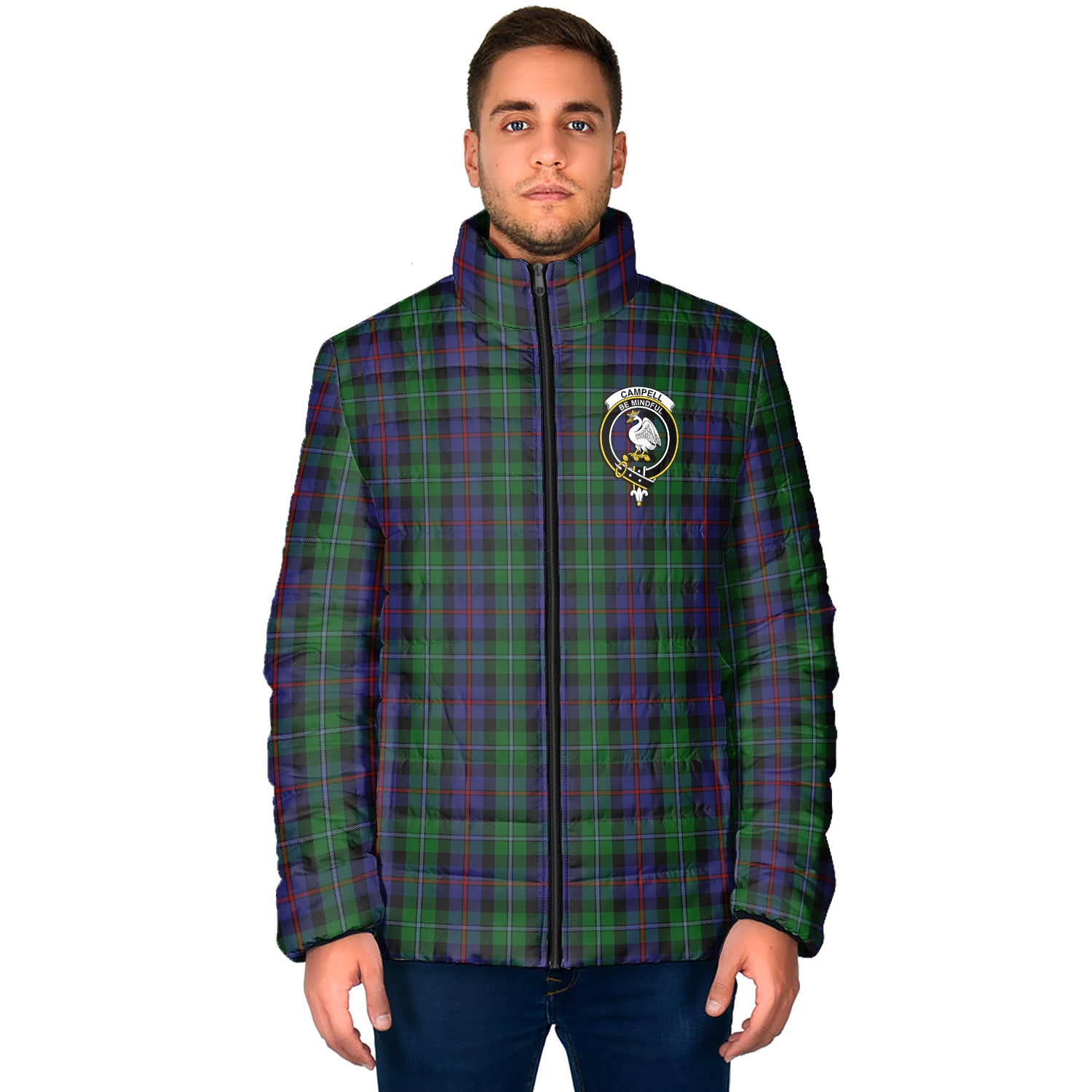 Campbell of Cawdor Tartan Padded Jacket with Family Crest - Tartan Vibes Clothing