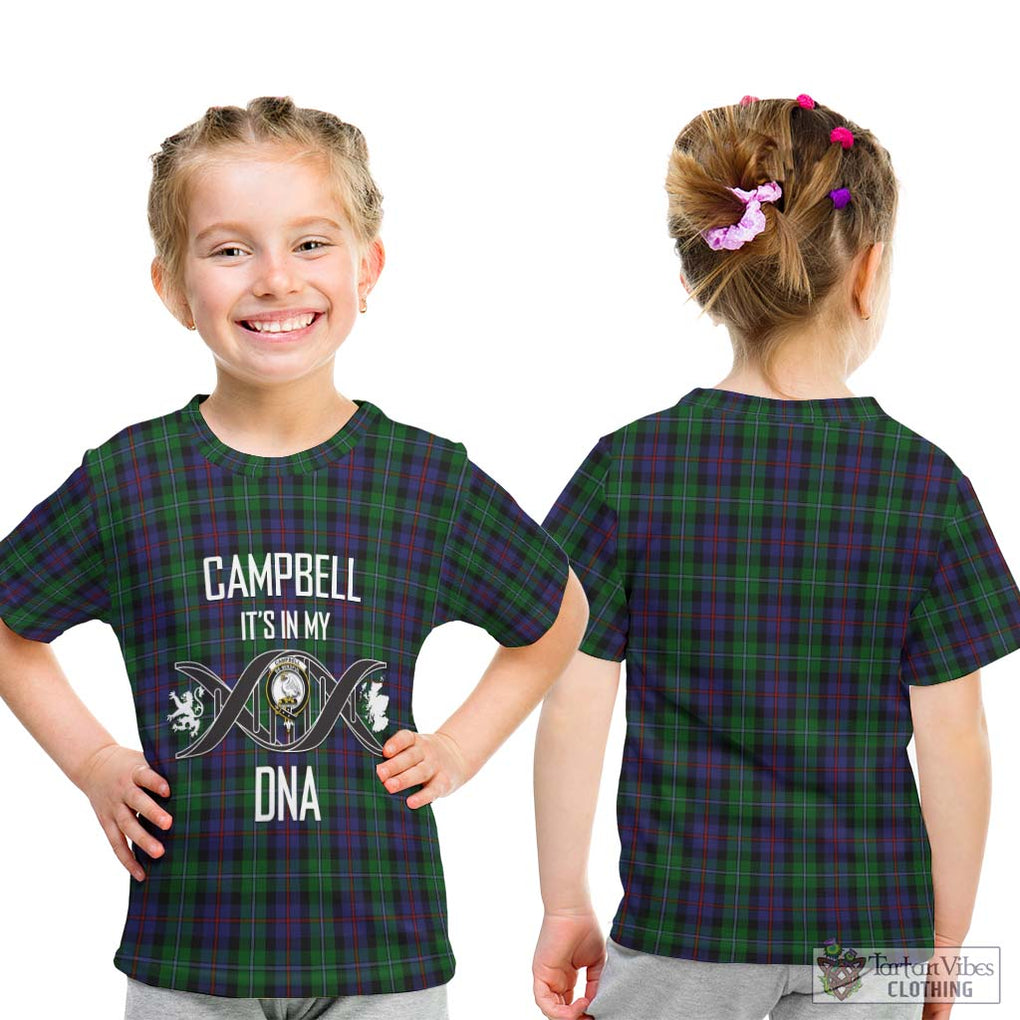 Campbell of Cawdor Tartan Kid T-Shirt with Family Crest DNA In Me Style - Tartanvibesclothing Shop