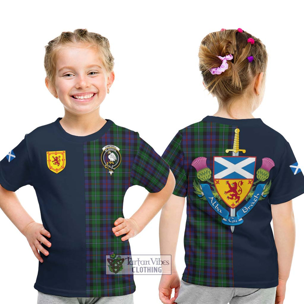 Tartan Vibes Clothing Campbell of Cawdor Tartan Kid T-Shirt with Scottish Lion Royal Arm Half Style