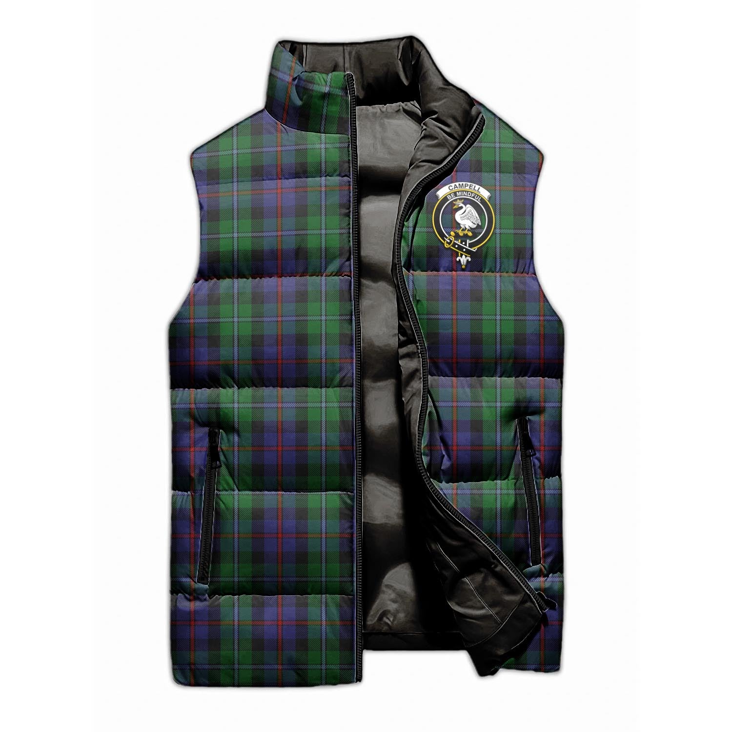Campbell of Cawdor Tartan Sleeveless Puffer Jacket with Family Crest - Tartanvibesclothing
