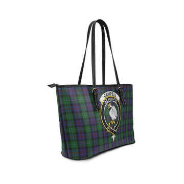 Campbell of Cawdor Tartan Leather Tote Bag with Family Crest