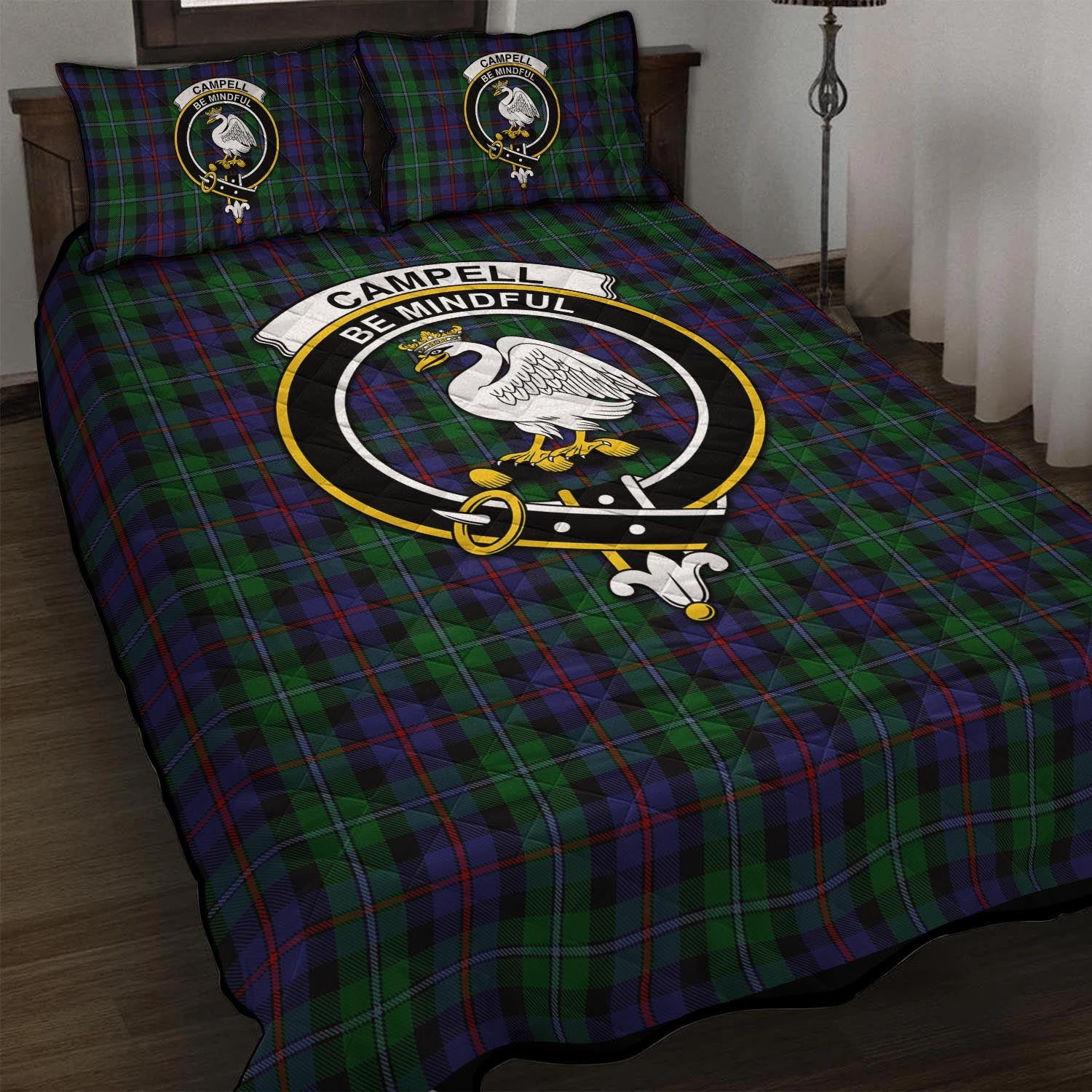 Campbell of Cawdor Tartan Quilt Bed Set with Family Crest - Tartan Vibes Clothing