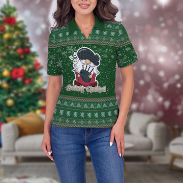 Campbell of Cawdor Clan Christmas Family Polo Shirt with Funny Gnome Playing Bagpipes