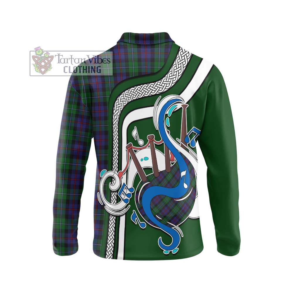 Tartan Vibes Clothing Campbell of Cawdor Tartan Long Sleeve Polo Shirt with Epic Bagpipe Style